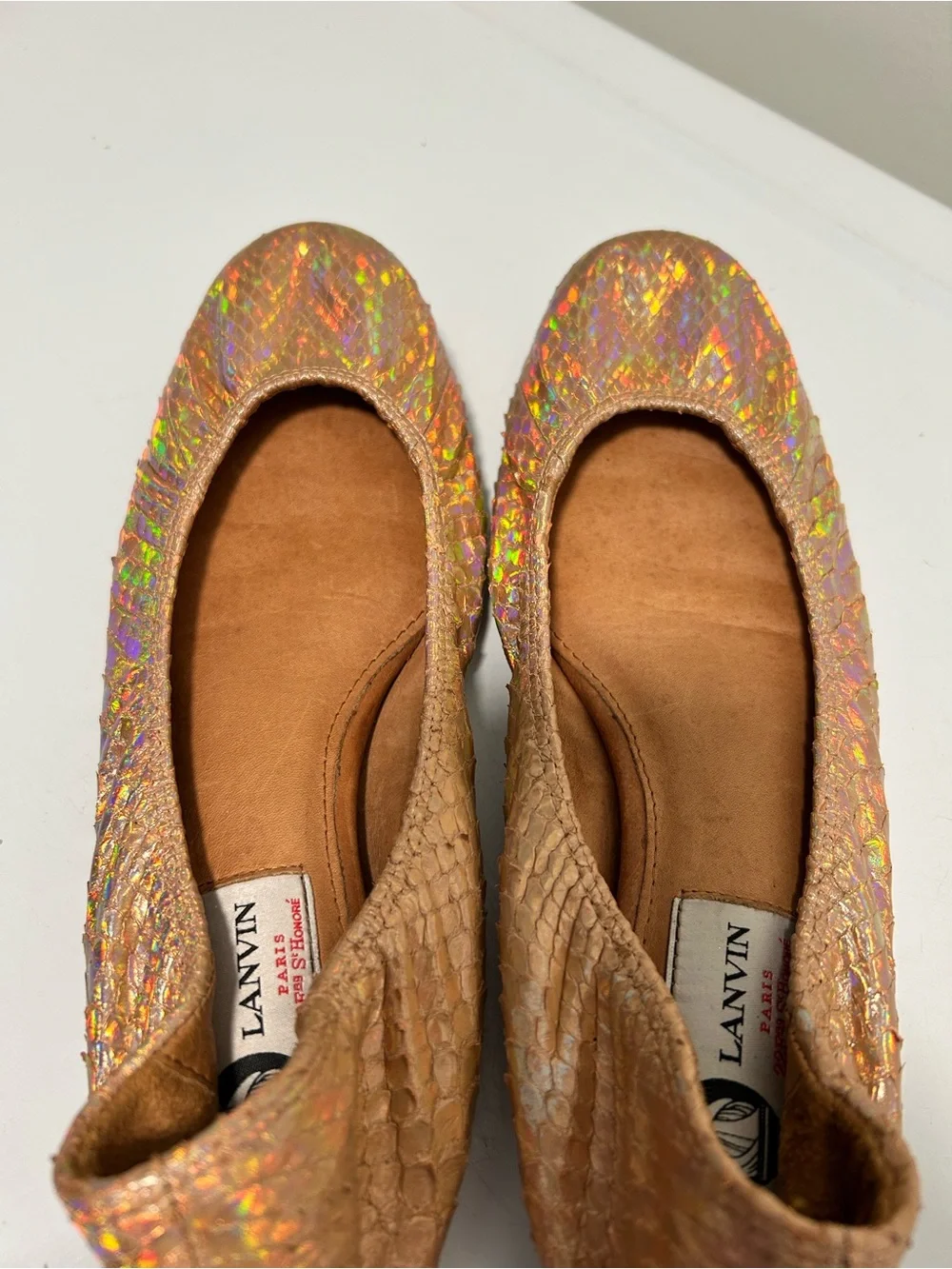 Lanvin Iridescent Snake Embossed Ballet Flats Pink Size 9 US 39.5 EU